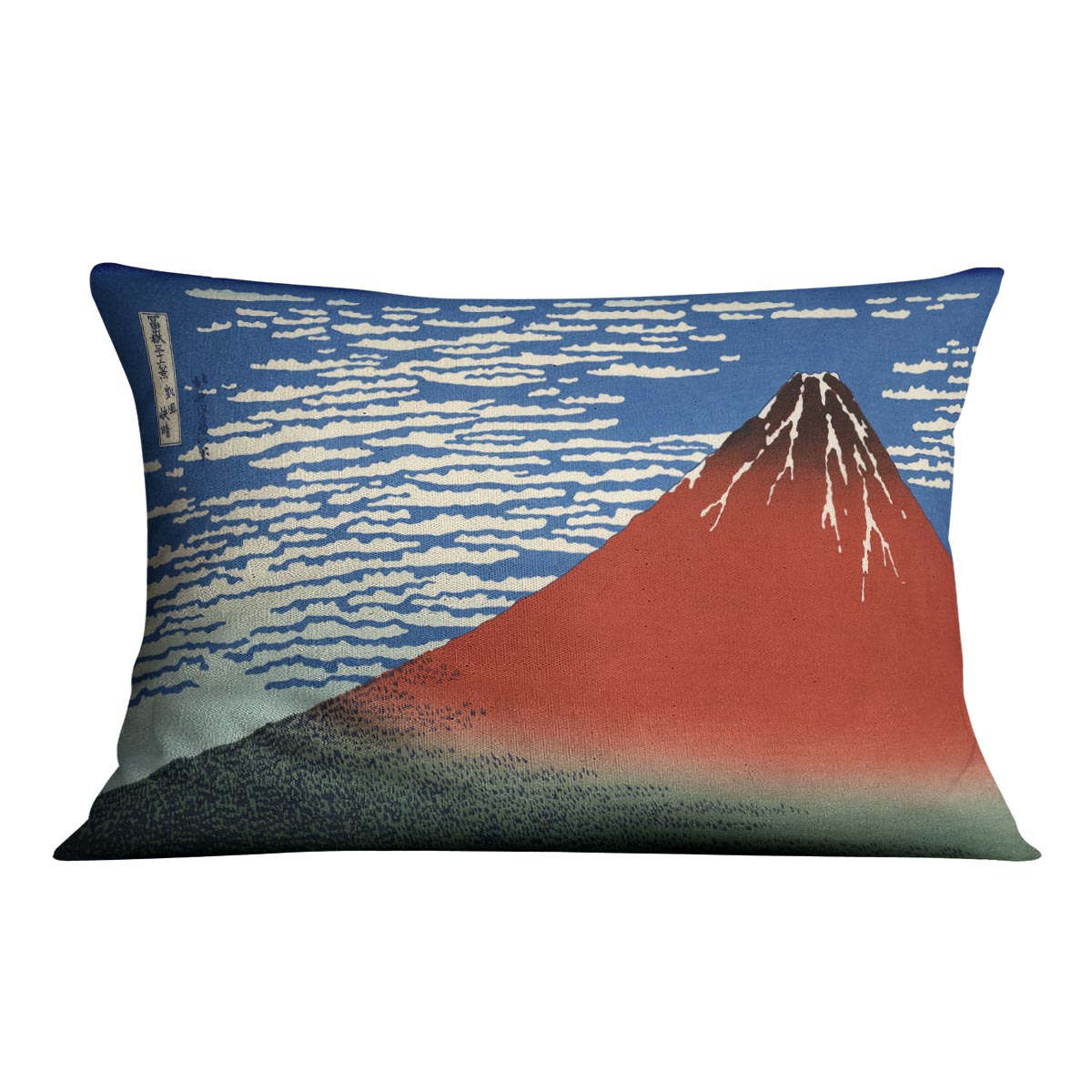 Red southern wind on Fiji on a clear morning by Hokusai Cushion