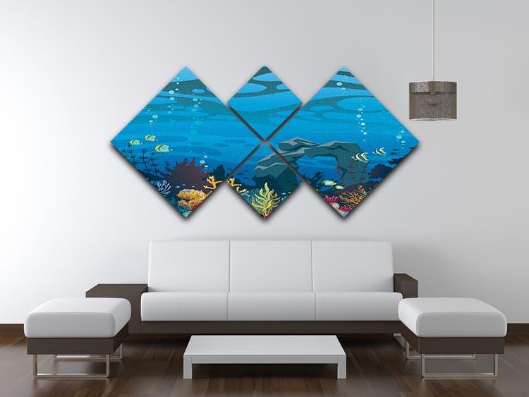 Reef with fish and stone arch 4 Square Multi Panel Canvas  - Canvas Art Rocks - 3