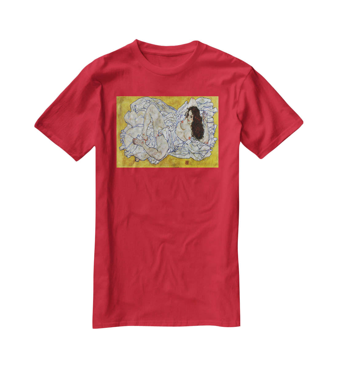 Resting nude by Egon Schiele T-Shirt - Canvas Art Rocks - 4