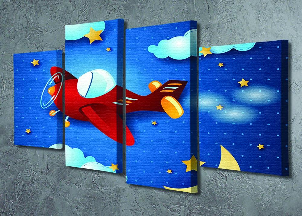 Retro airplane by night 4 Split Panel Canvas - Canvas Art Rocks - 2