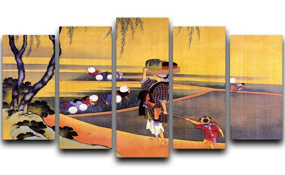 Rice fields by Hokusai 5 Split Panel Canvas  - Canvas Art Rocks - 1