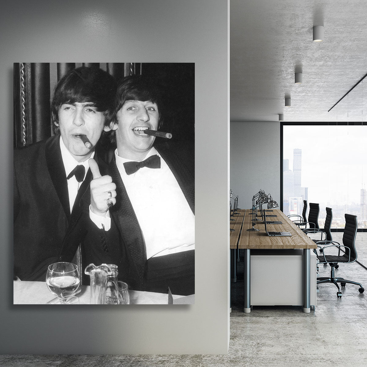 Ringo Starr and George Harrison smoking cigars Canvas Print or Poster - Canvas Art Rocks - 3