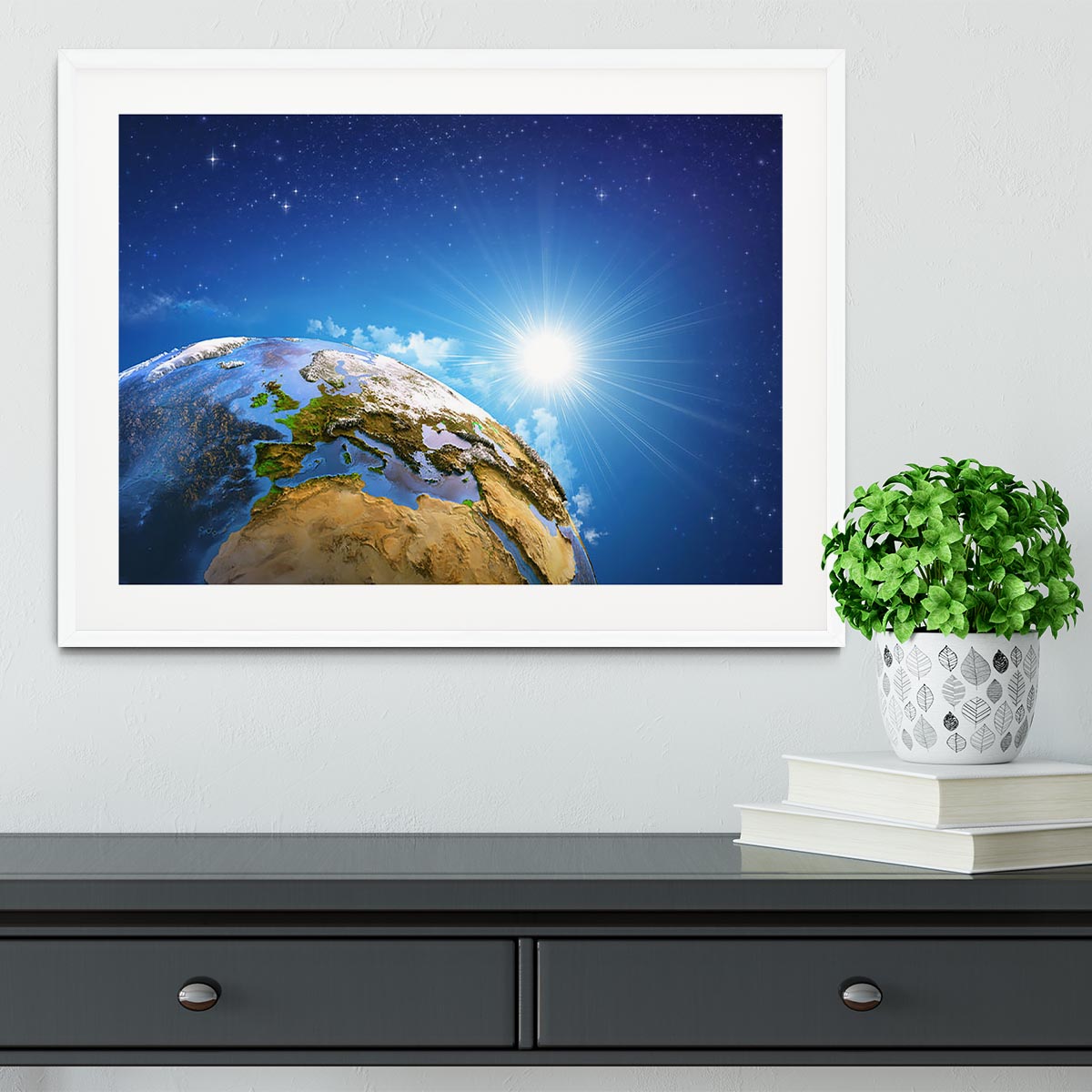 Rising sun over the Earth and its landforms Framed Print - Canvas Art Rocks - 5