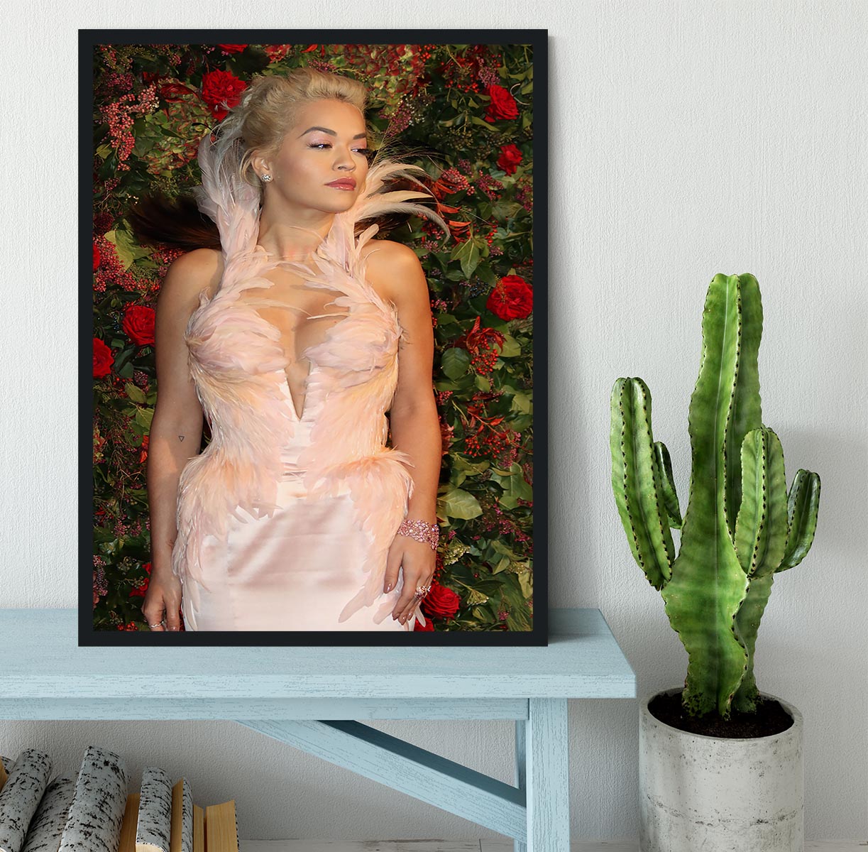 Rita Ora in a feathered dress Framed Print - Canvas Art Rocks - 2