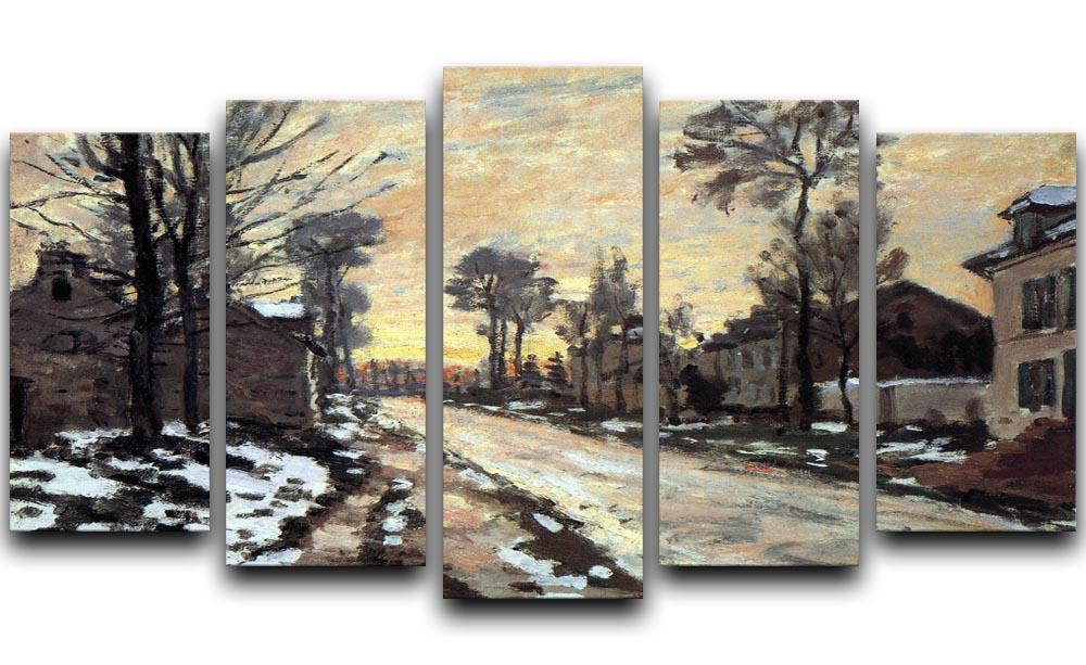 Road to Louveciennes melting snow children sunset by Monet 5 Split Panel Canvas  - Canvas Art Rocks - 1