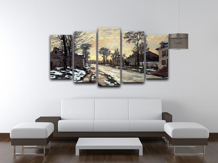 Road to Louveciennes melting snow children sunset by Monet 5 Split Panel Canvas - Canvas Art Rocks - 3
