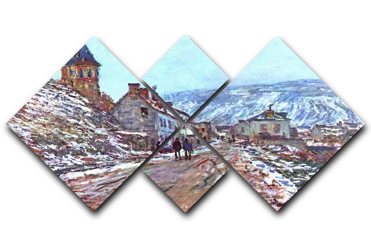 Road to Vetheuil in winter by Monet 4 Square Multi Panel Canvas  - Canvas Art Rocks - 1