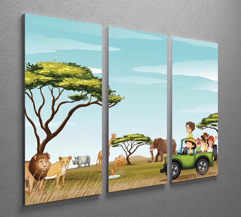 Roadtrip in the field full of animals 3 Split Panel Canvas Print - Canvas Art Rocks - 2