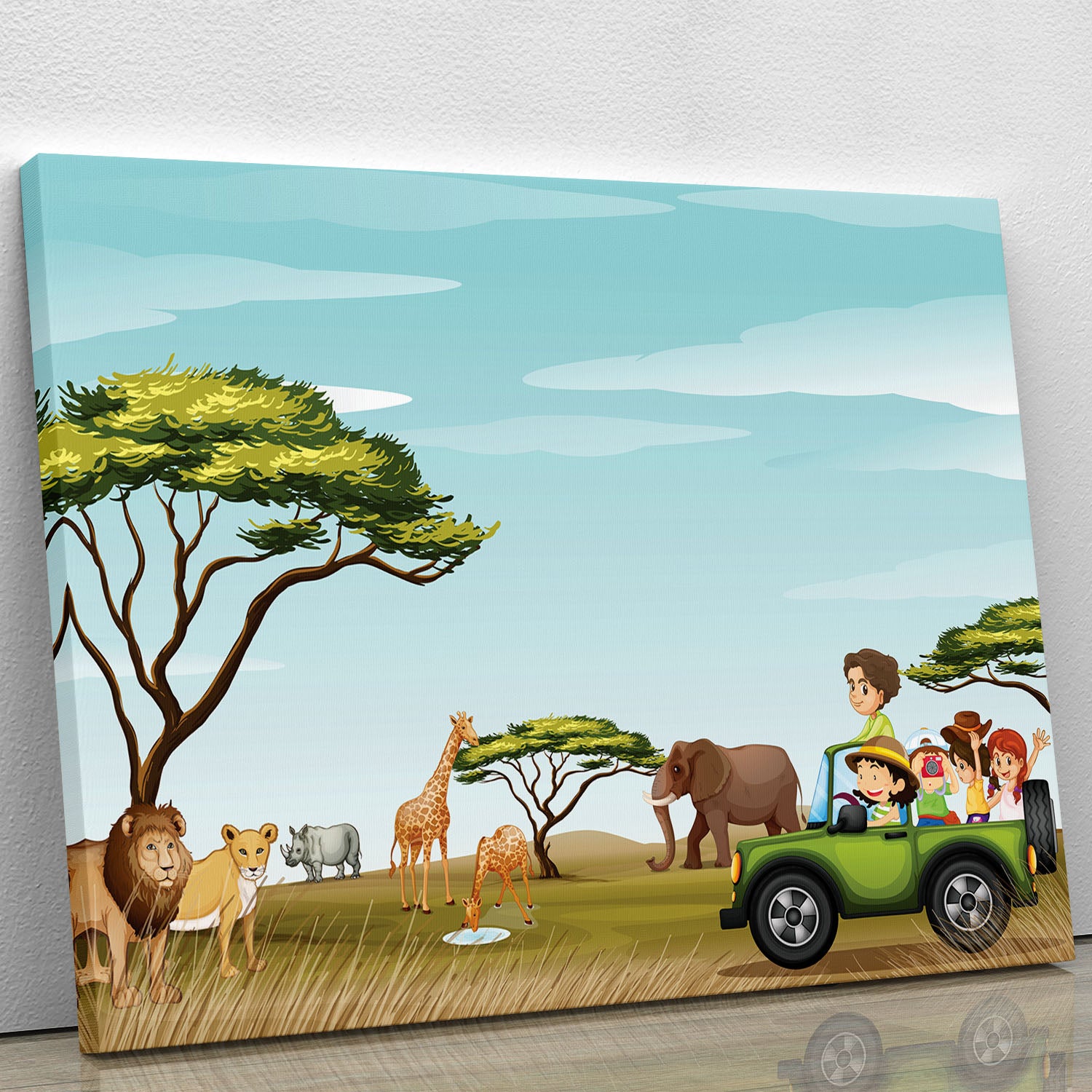 Roadtrip in the field full of animals Canvas Print or Poster - Canvas Art Rocks - 1