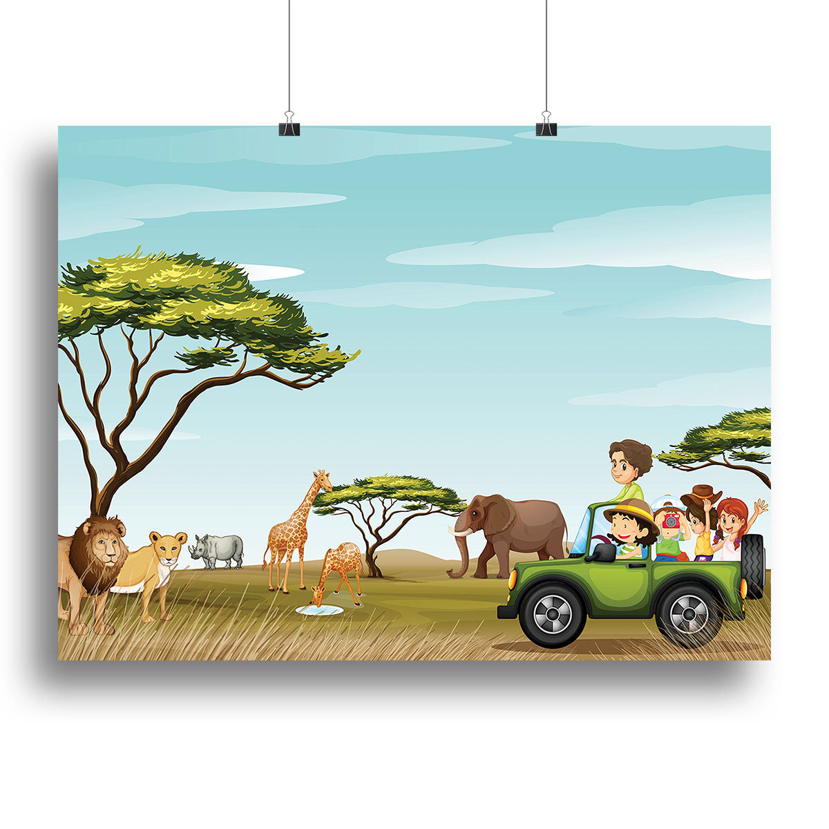 Roadtrip in the field full of animals Canvas Print or Poster - Canvas Art Rocks - 2