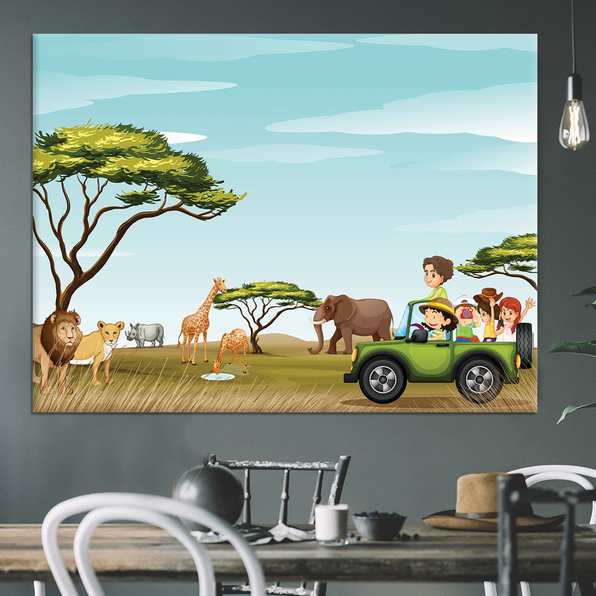 Roadtrip in the field full of animals Canvas Print or Poster - Canvas Art Rocks - 3