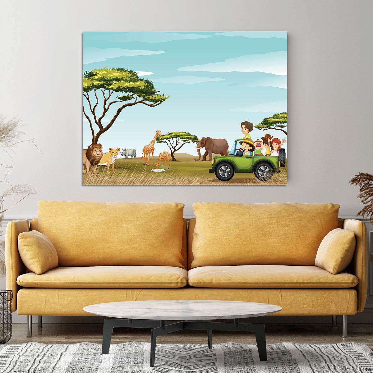 Roadtrip in the field full of animals Canvas Print or Poster - Canvas Art Rocks - 4