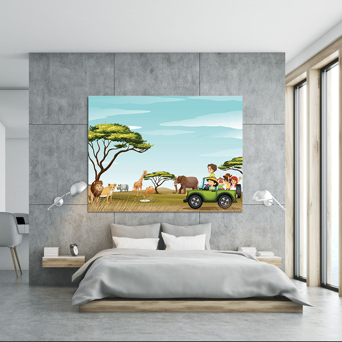 Roadtrip in the field full of animals Canvas Print or Poster - Canvas Art Rocks - 5