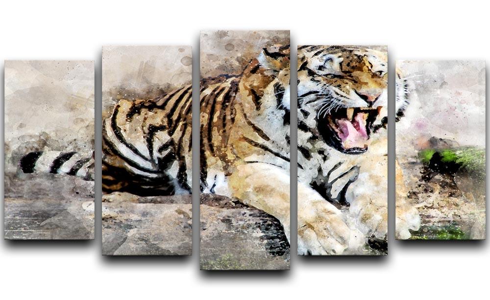 Roaring Tiger 5 Split Panel Canvas  - Canvas Art Rocks - 1
