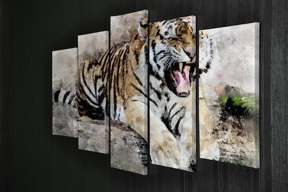 Roaring Tiger 5 Split Panel Canvas - Canvas Art Rocks - 2