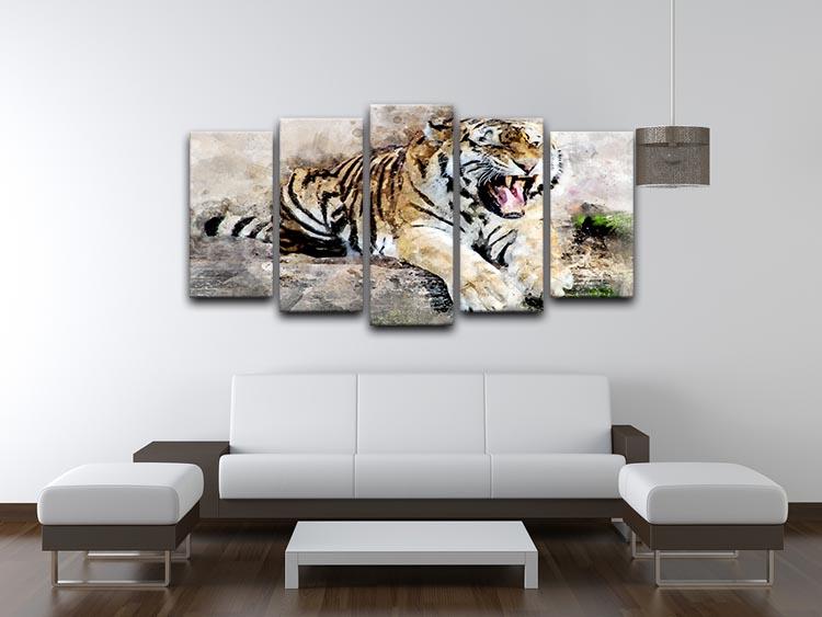 Roaring Tiger 5 Split Panel Canvas - Canvas Art Rocks - 3