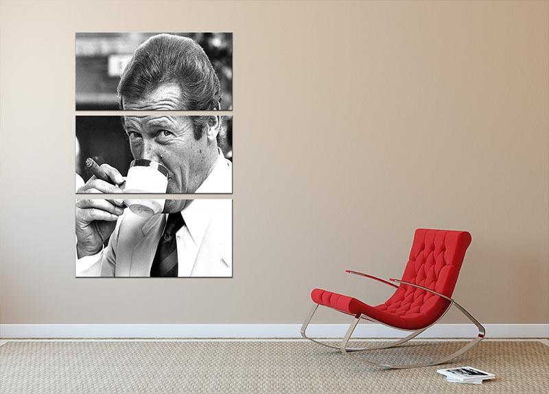 Roger Moore with coffee and a cigar 3 Split Panel Canvas Print - Canvas Art Rocks - 2