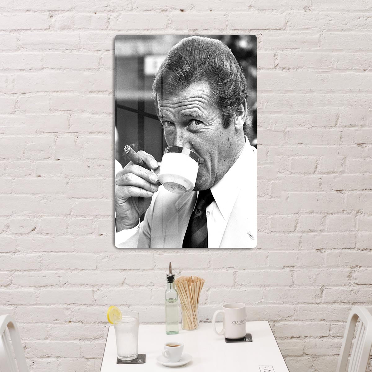 Roger Moore with coffee and a cigar HD Metal Print