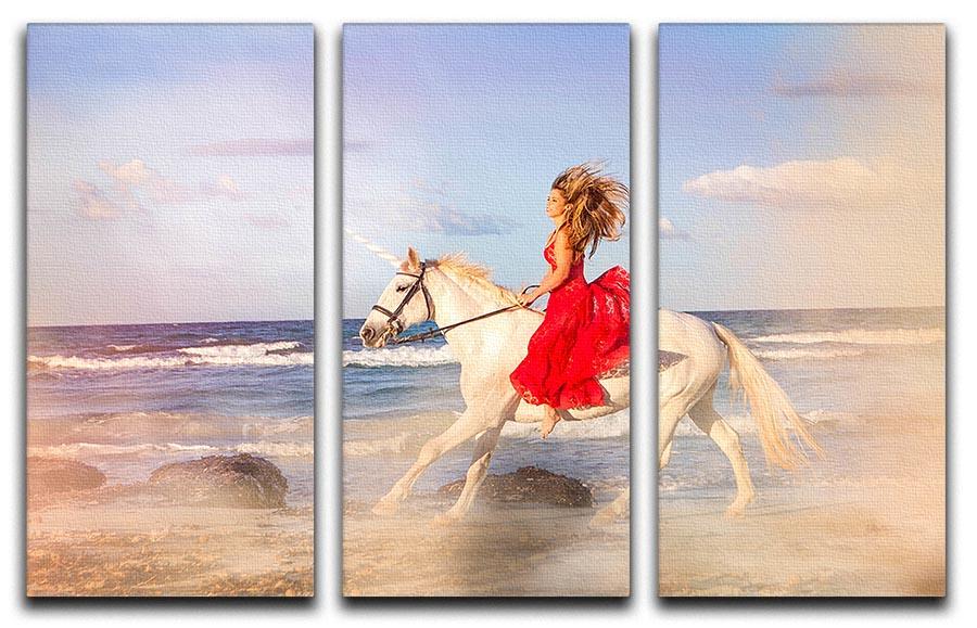 Romantic woman bareback riding 3 Split Panel Canvas Print - Canvas Art Rocks - 1