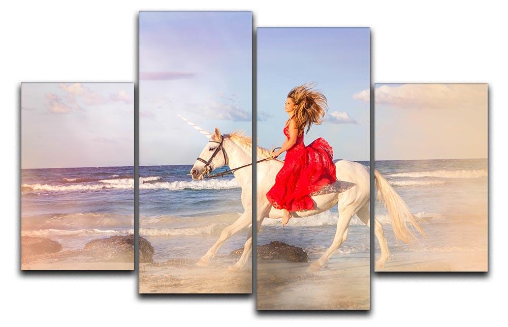 Romantic woman bareback riding 4 Split Panel Canvas  - Canvas Art Rocks - 1