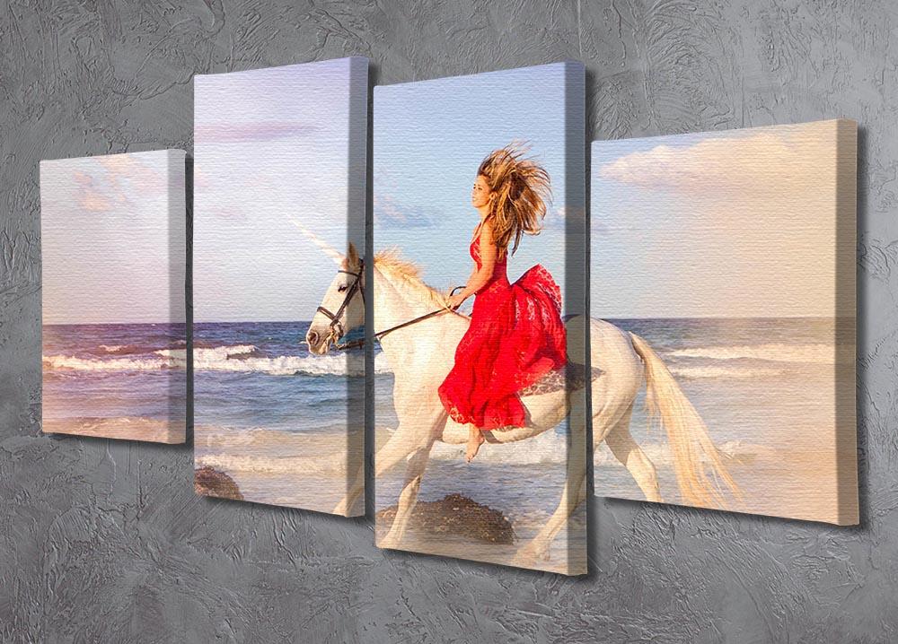 Romantic woman bareback riding 4 Split Panel Canvas  - Canvas Art Rocks - 2