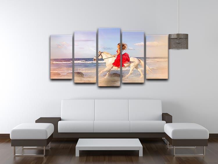 Romantic woman bareback riding 5 Split Panel Canvas  - Canvas Art Rocks - 3