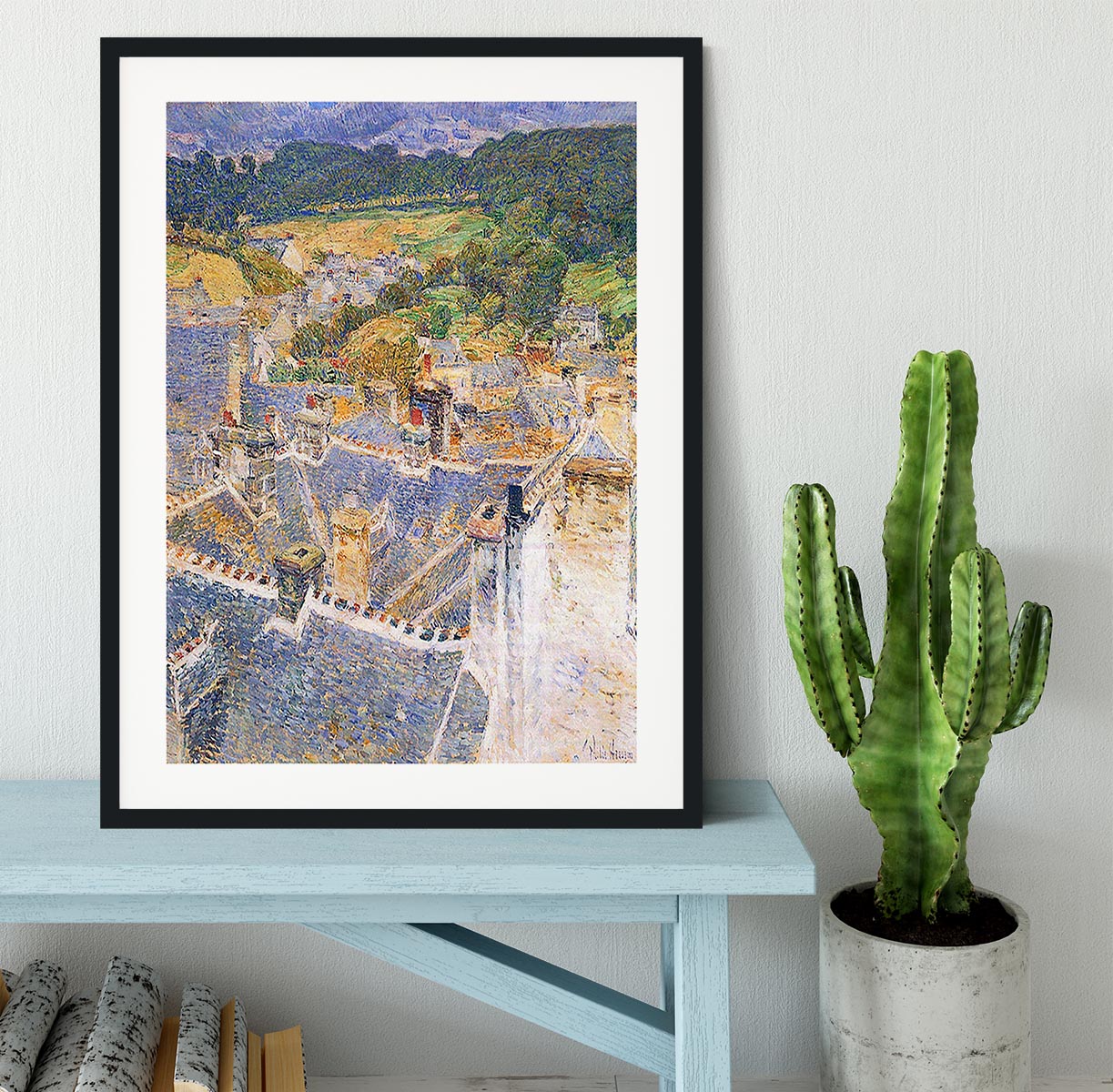 Roofs Pont-Aven by Hassam Framed Print - Canvas Art Rocks - 1