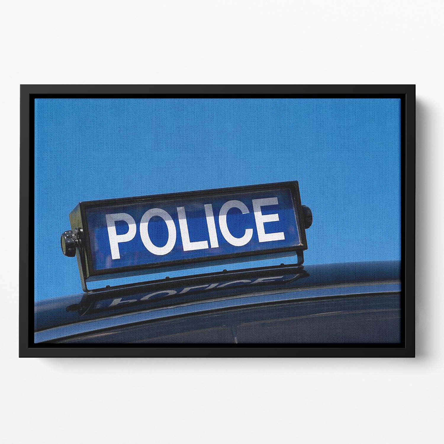 Rooftop sign on a vintage british police car Floating Framed Canvas