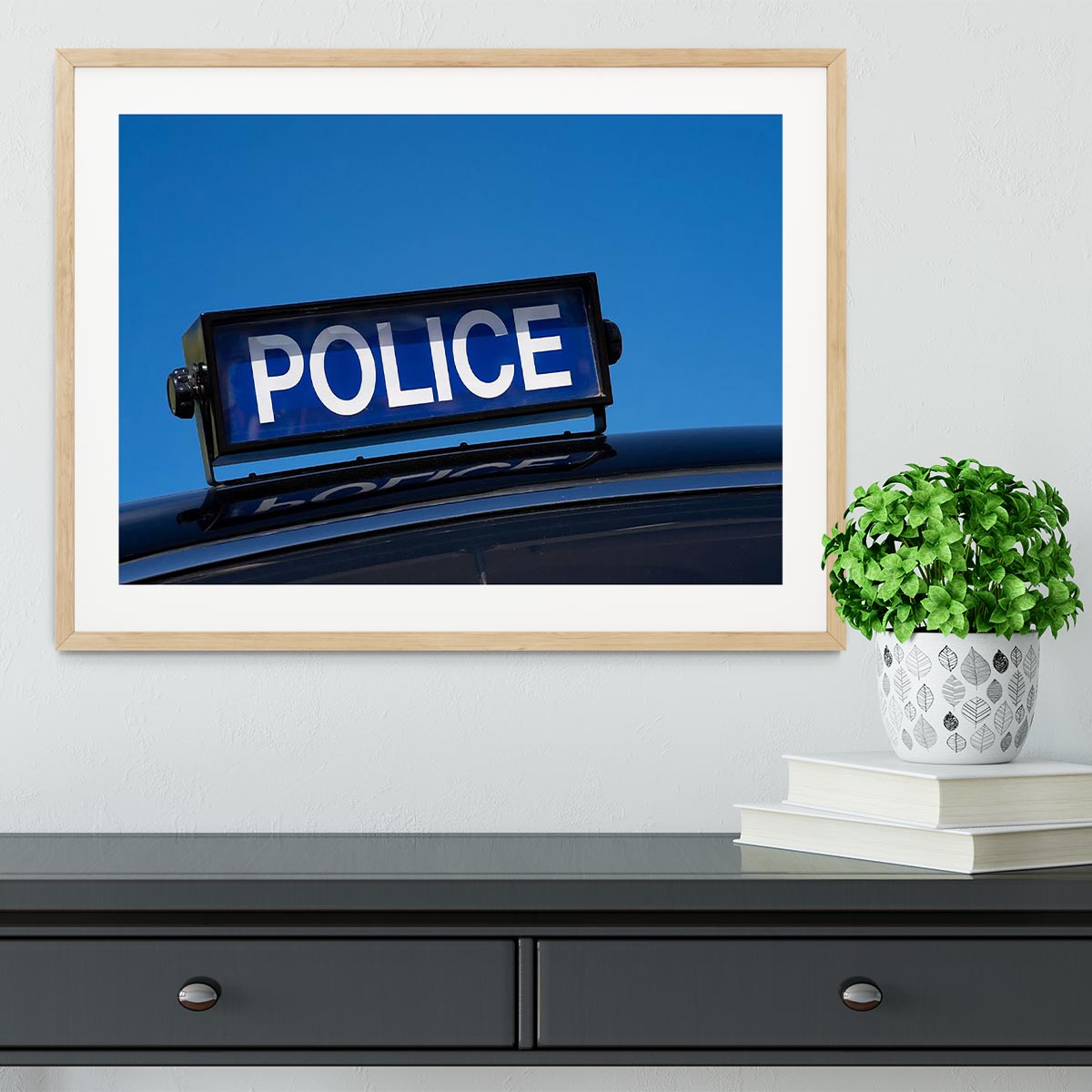Rooftop sign on a vintage british police car Framed Print - Canvas Art Rocks - 3