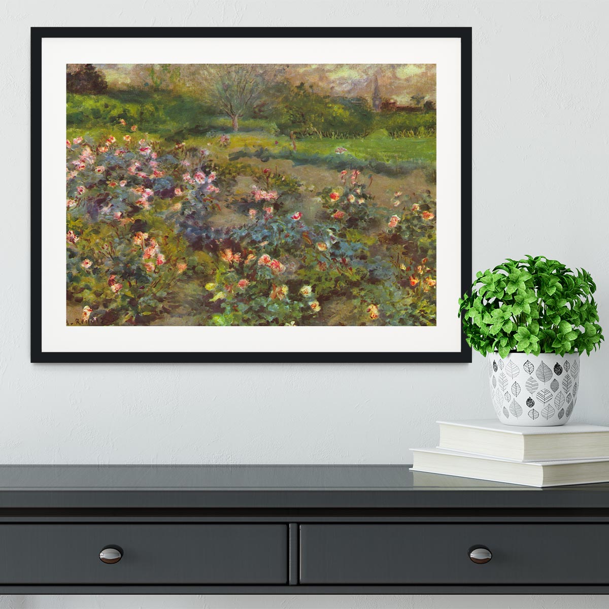Rose Garden by Renoir Framed Print - Canvas Art Rocks - 1