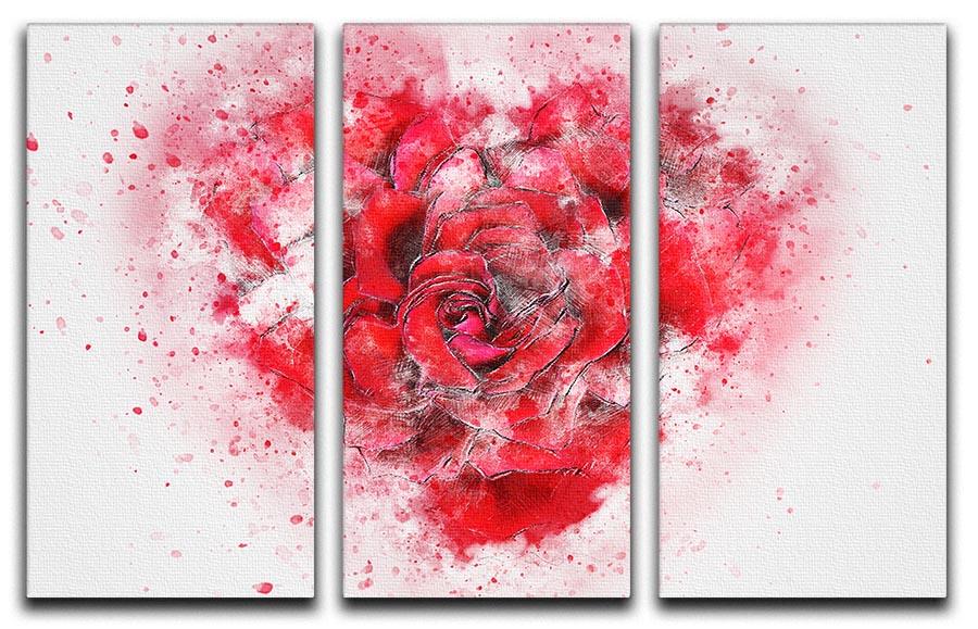 Rose Heart Painting 3 Split Panel Canvas Print - Canvas Art Rocks - 1