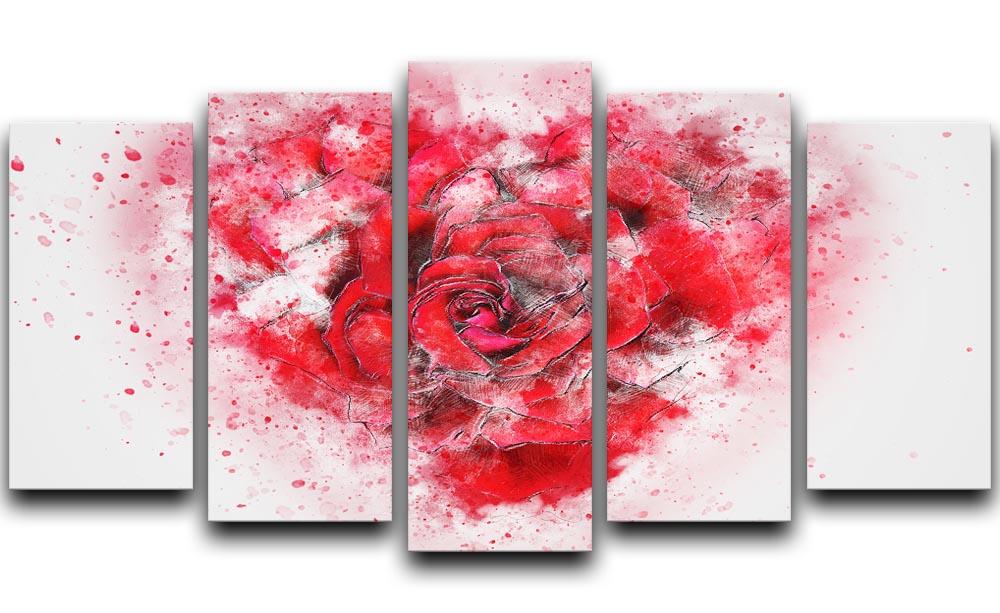 Rose Heart Painting 5 Split Panel Canvas  - Canvas Art Rocks - 1