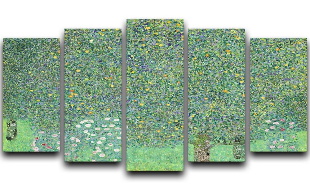 Rose bushes under the Trees by Klimt 5 Split Panel Canvas  - Canvas Art Rocks - 1