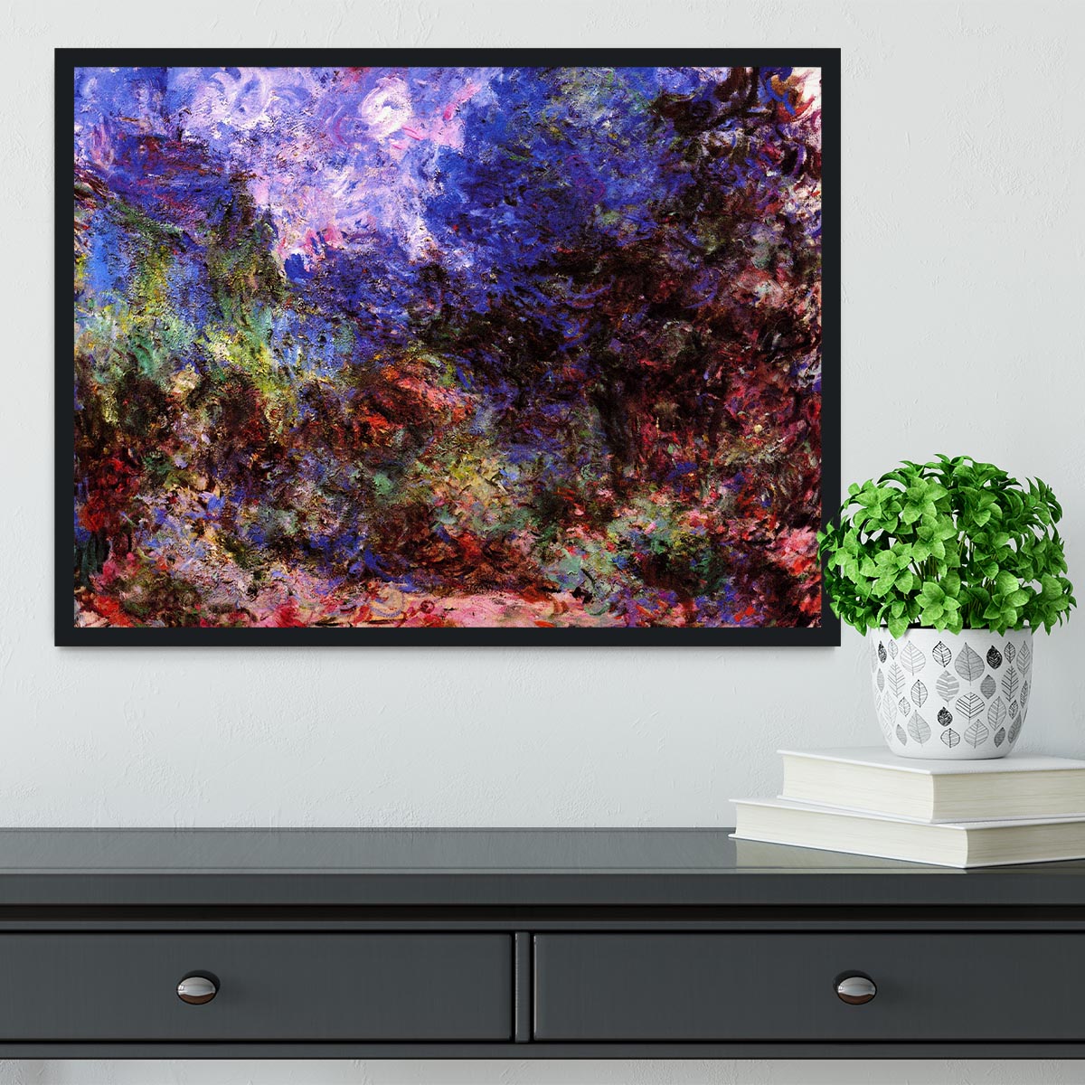 Roses at the garden side of Monets house in Giverny by Monet Framed Print - Canvas Art Rocks - 2