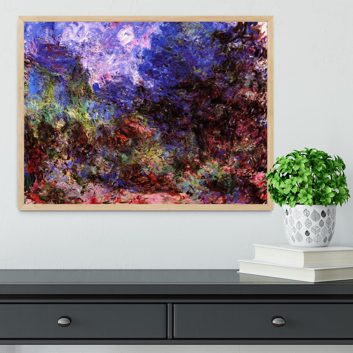 Roses at the garden side of Monets house in Giverny by Monet Framed Print - Canvas Art Rocks - 4