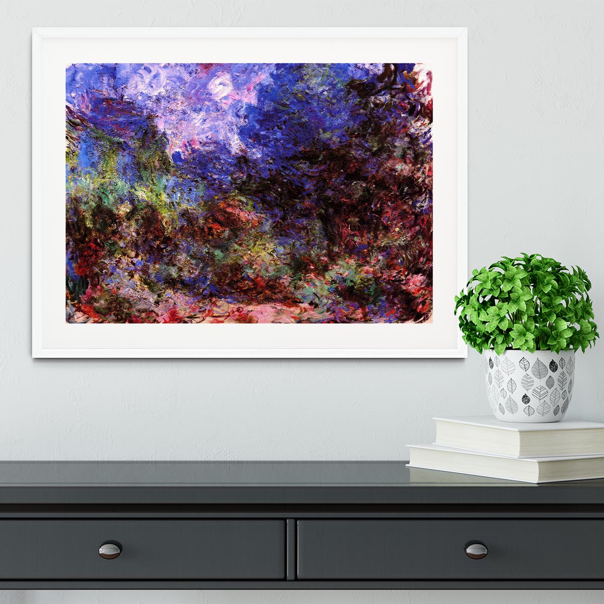 Roses at the garden side of Monets house in Giverny by Monet Framed Print - Canvas Art Rocks - 5
