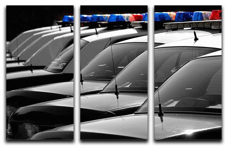 Row of Police Cars with Blue and Red Lights 3 Split Panel Canvas Print - Canvas Art Rocks - 1