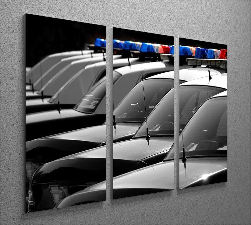 Row of Police Cars with Blue and Red Lights 3 Split Panel Canvas Print - Canvas Art Rocks - 2