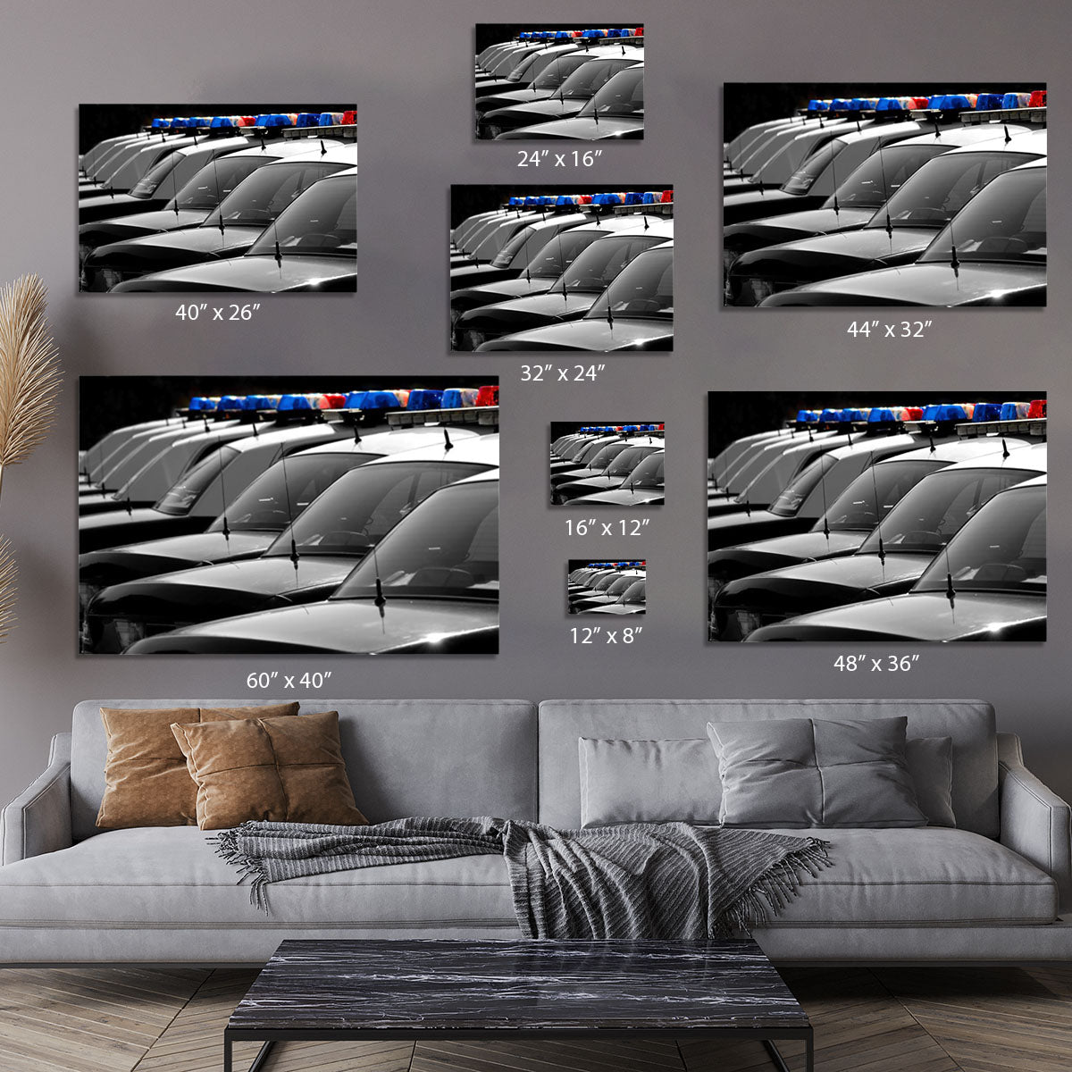 Row of Police Cars with Blue and Red Lights Canvas Print or Poster - Canvas Art Rocks - 7