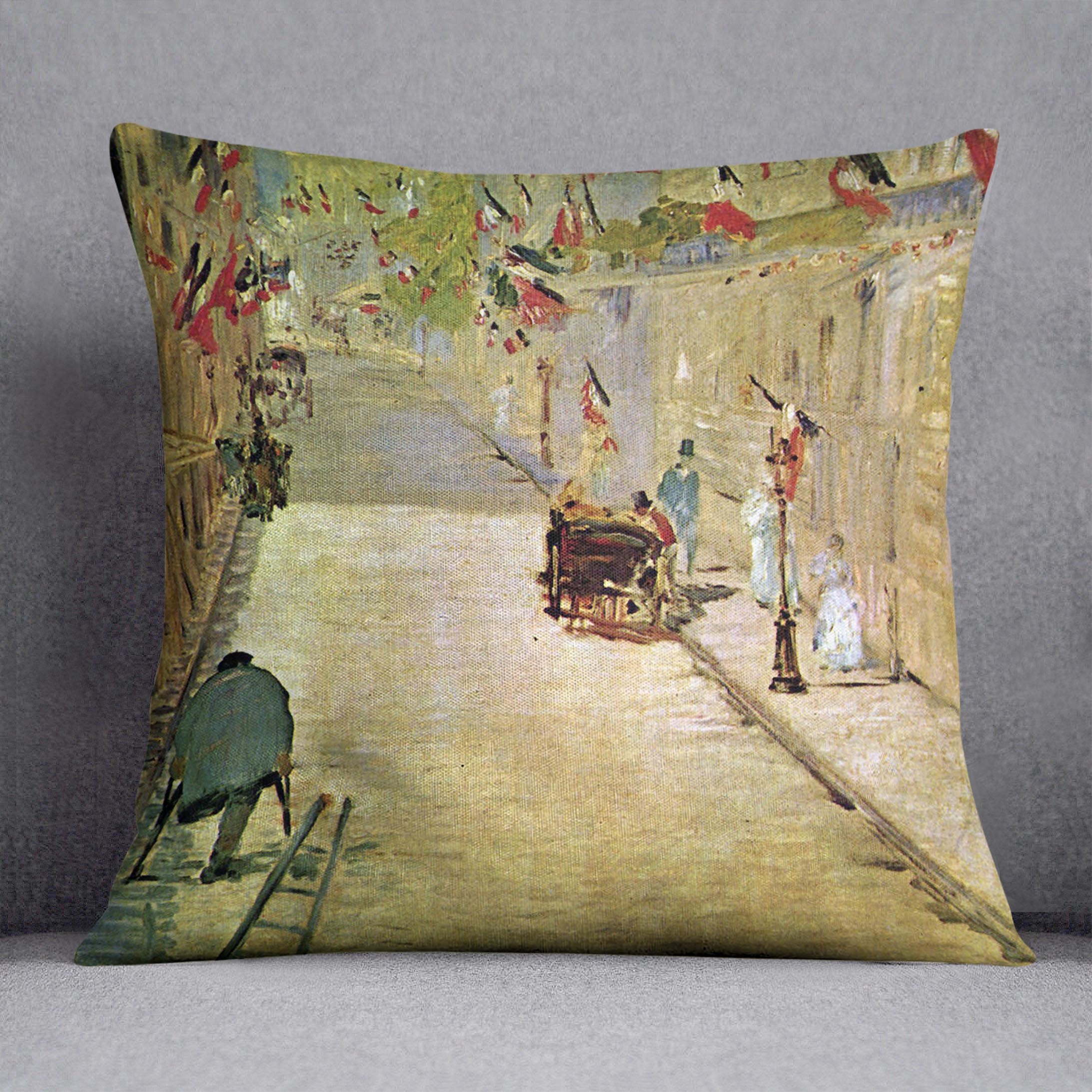 Rue Mosnier with Flags by Manet Cushion