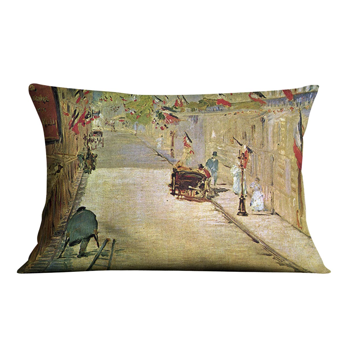 Rue Mosnier with Flags by Manet Cushion