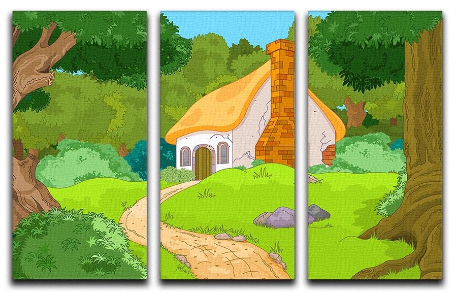 Rural Cartoon Forest Cabin Landscape 3 Split Panel Canvas Print - Canvas Art Rocks - 1