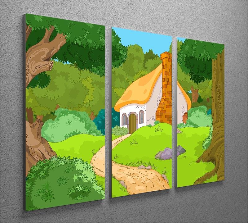 Rural Cartoon Forest Cabin Landscape 3 Split Panel Canvas Print - Canvas Art Rocks - 2