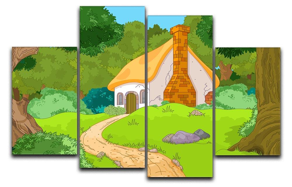 Rural Cartoon Forest Cabin Landscape 4 Split Panel Canvas  - Canvas Art Rocks - 1