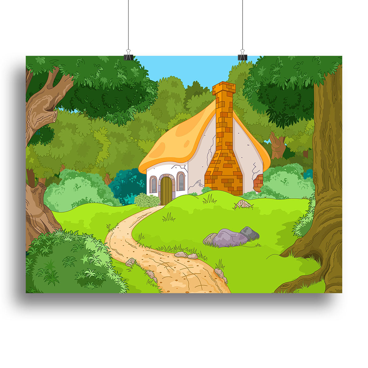 Rural Cartoon Forest Cabin Landscape Canvas Print or Poster - Canvas Art Rocks - 2