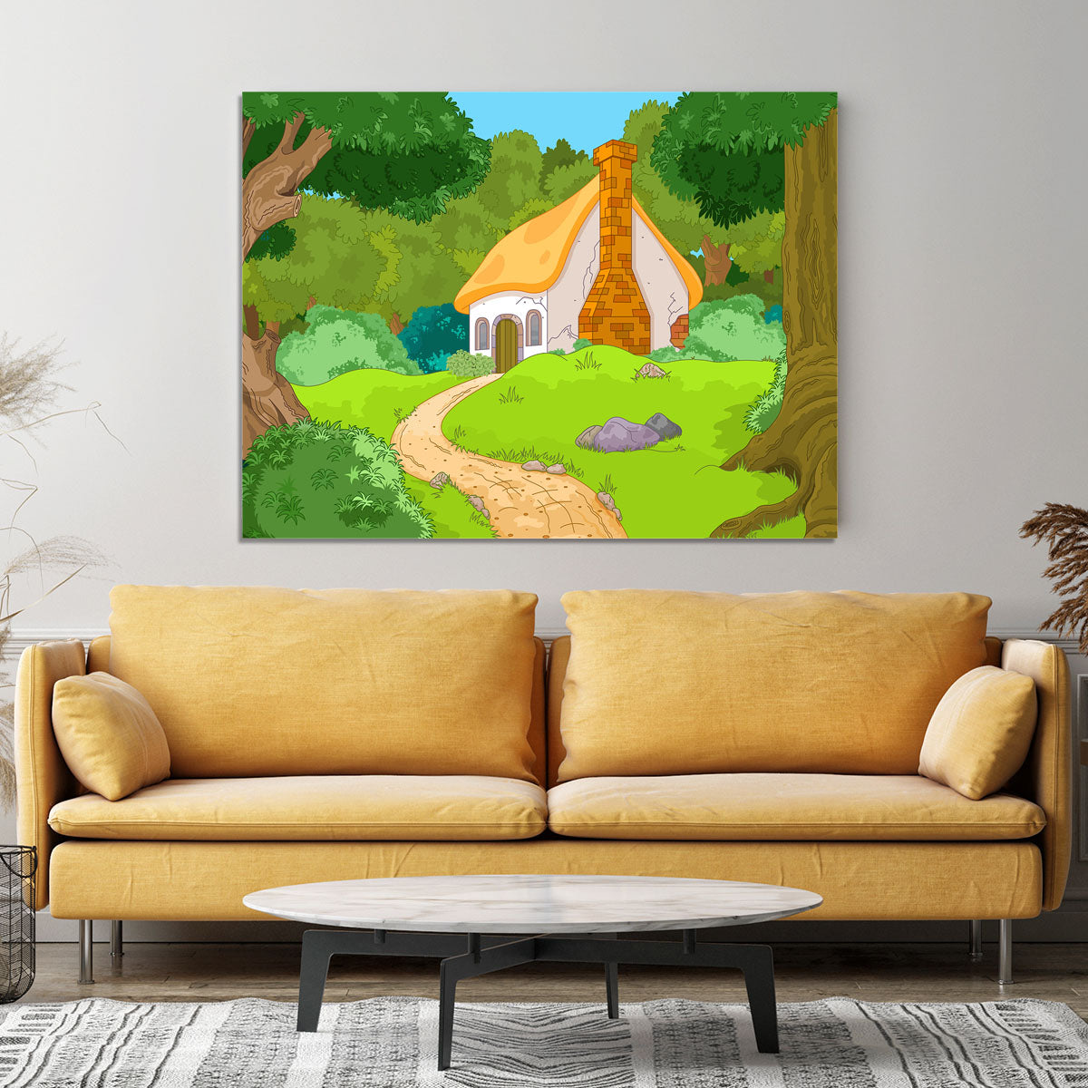 Rural Cartoon Forest Cabin Landscape Canvas Print or Poster - Canvas Art Rocks - 4