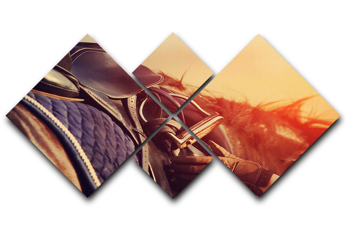 Saddle with stirrups on a back of a horse 4 Square Multi Panel Canvas - Canvas Art Rocks - 1