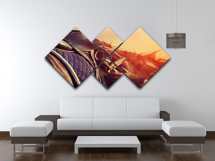 Saddle with stirrups on a back of a horse 4 Square Multi Panel Canvas - Canvas Art Rocks - 3