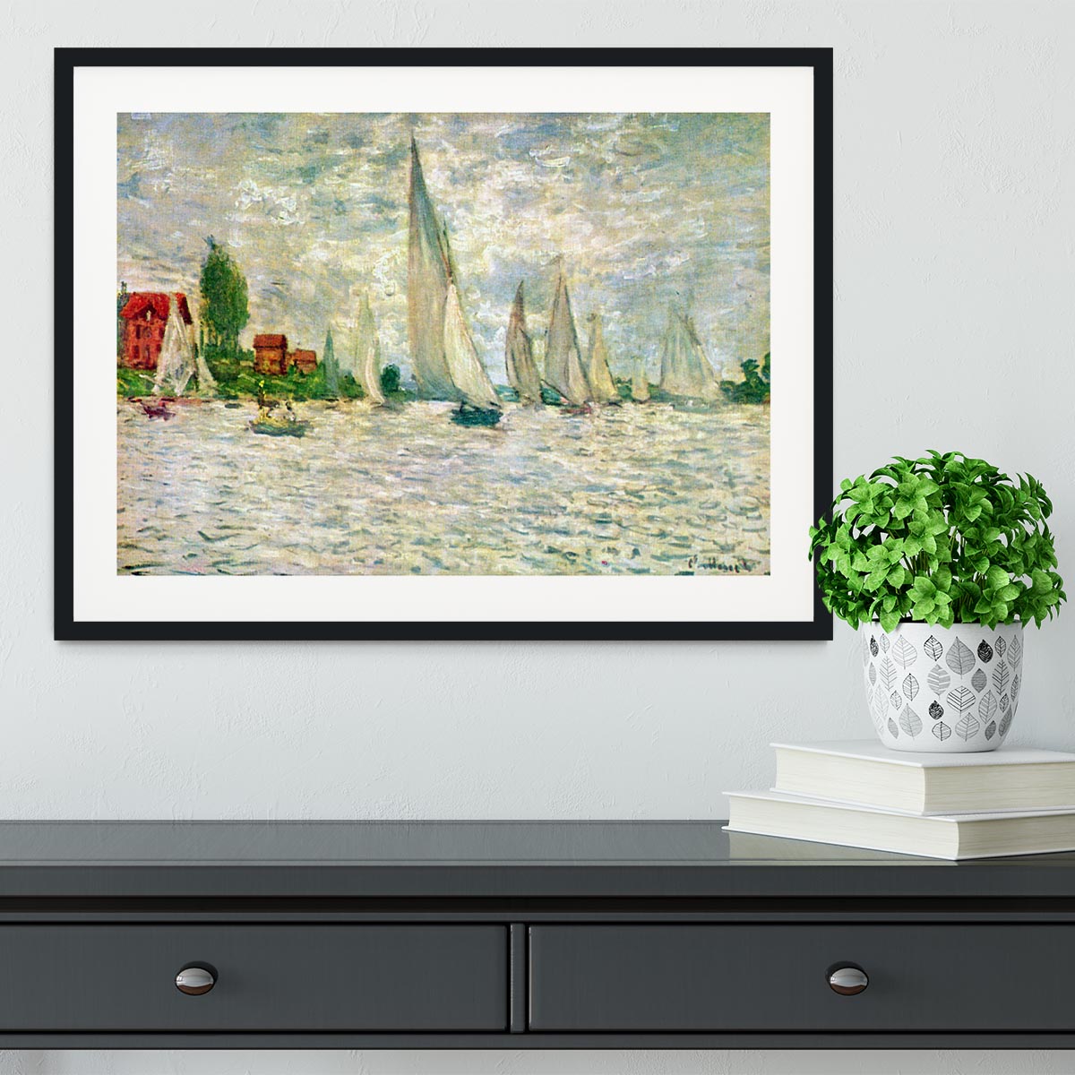 Sailboats regatta in Argenteuil by Monet Framed Print - Canvas Art Rocks - 1