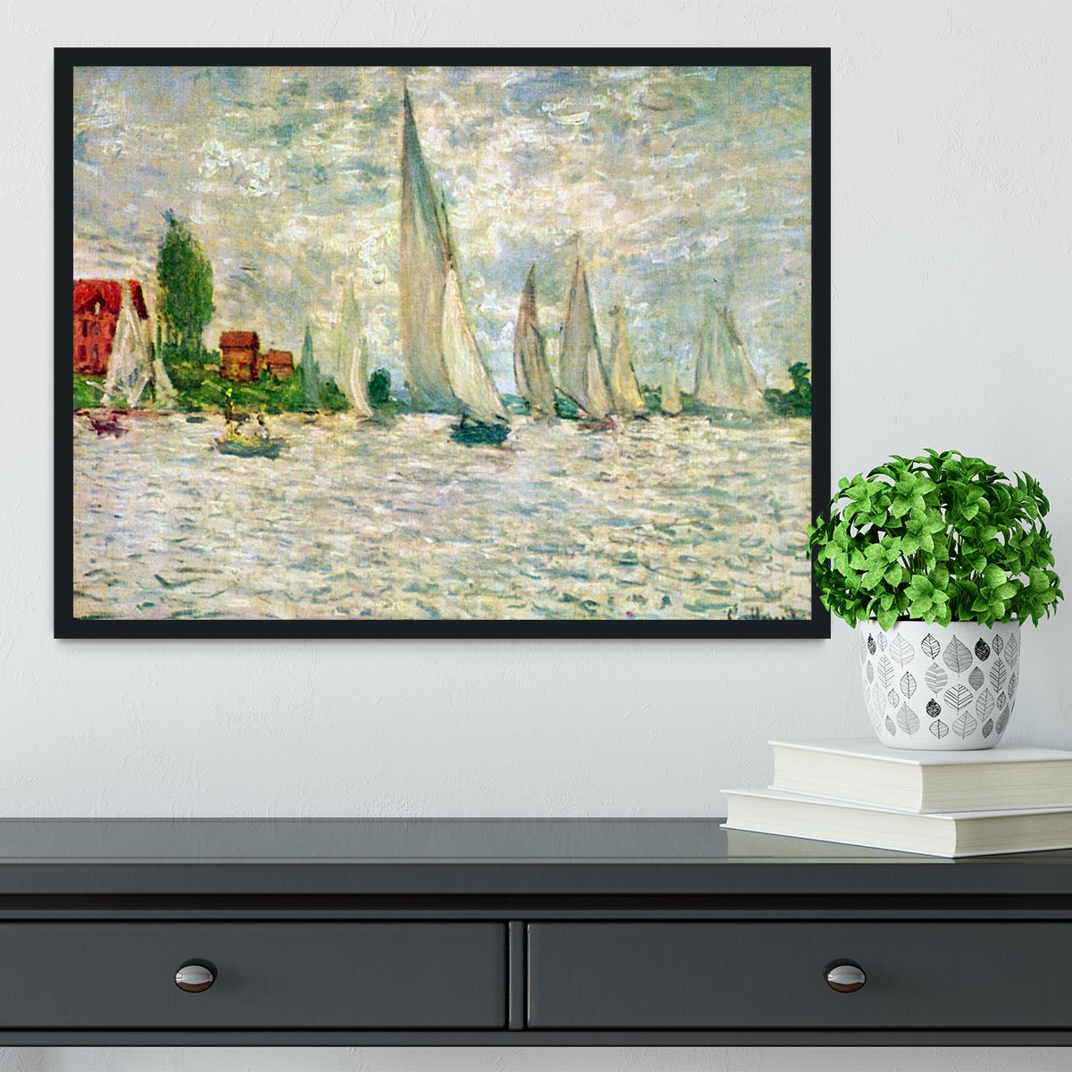 Sailboats regatta in Argenteuil by Monet Framed Print - Canvas Art Rocks - 2